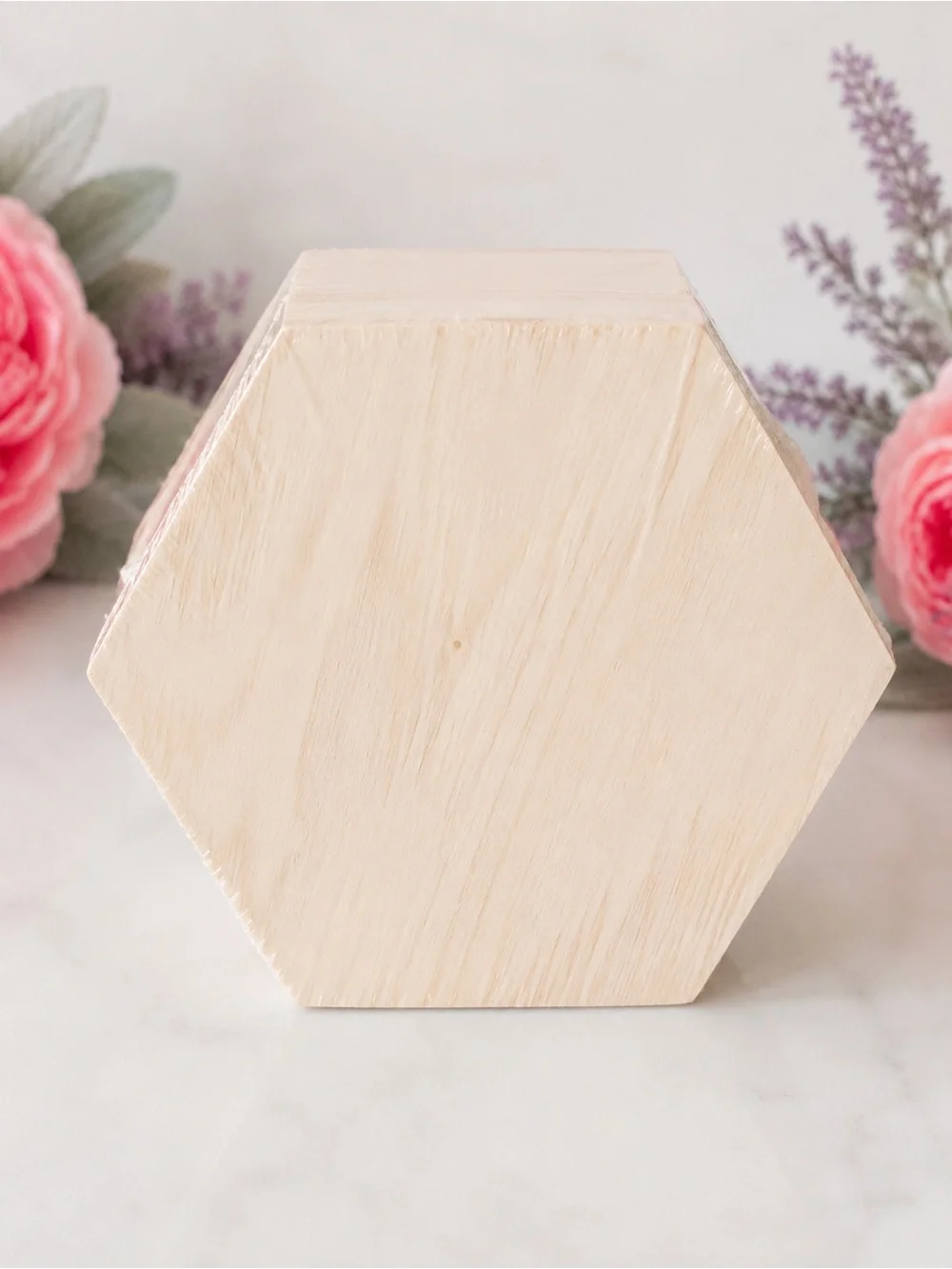 Hexagon Wooden Jewelry Box Clear Lid Natural Wood Keepsake Storage